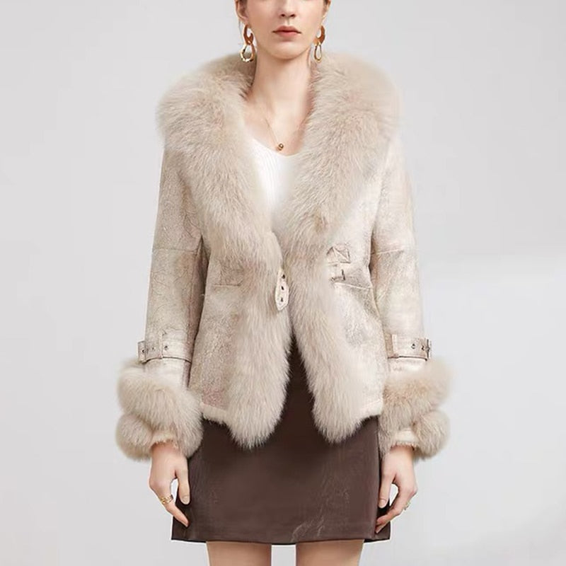 Real Rabbit Fur Liner Real Fox Fur Collar & Cuffs Coats