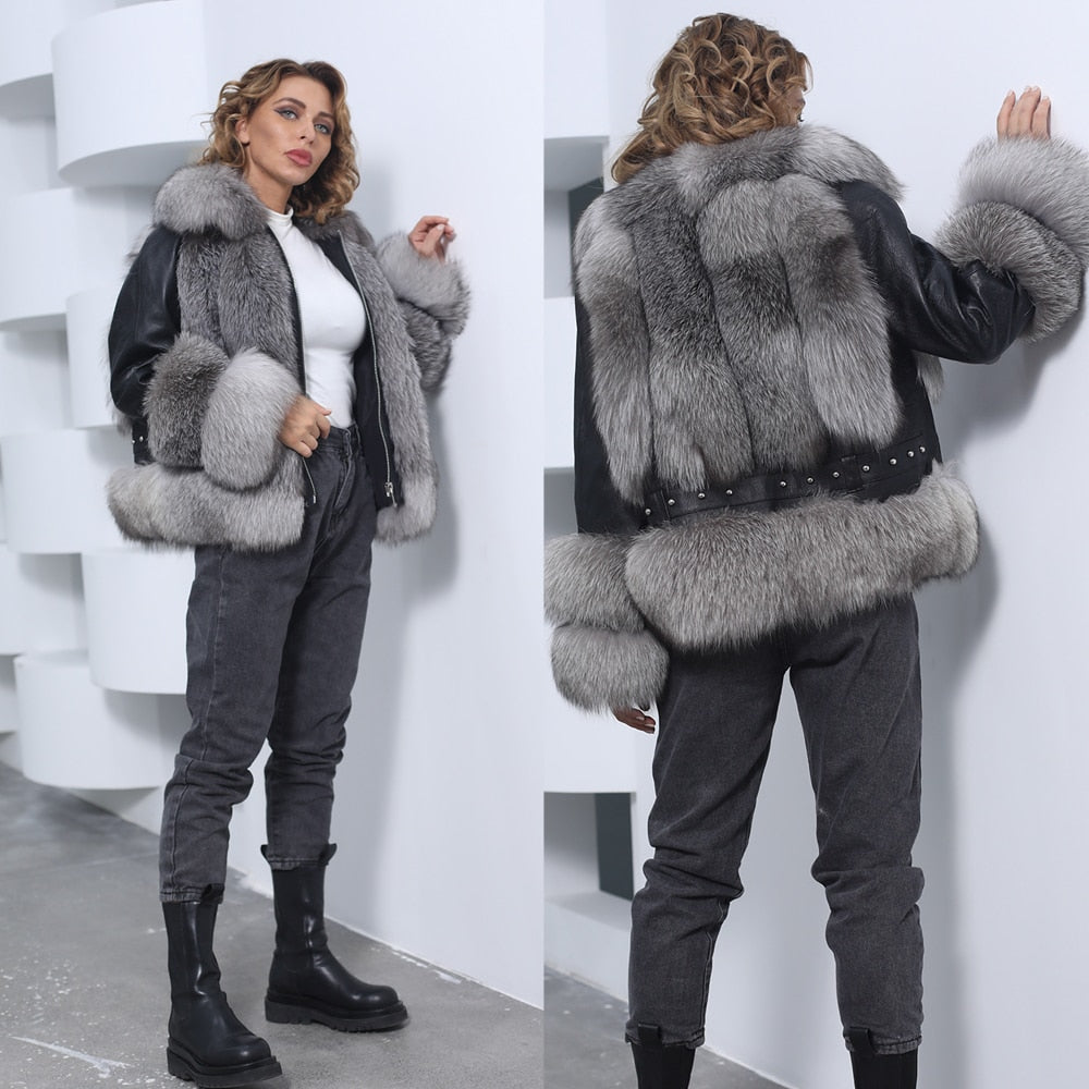 Genuine Leather Coats With Fluffy Real Fur Pattern