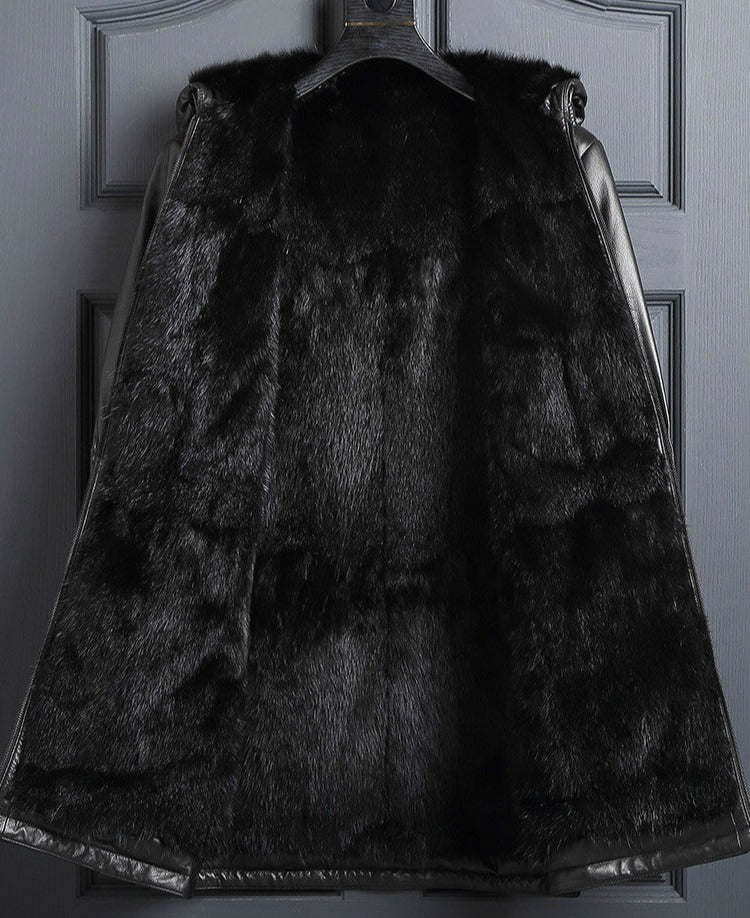 Genuine Leather Real Mink Fur Liner Long Coats