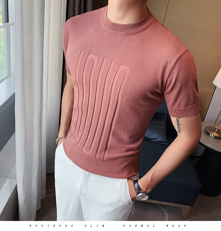 Knitted O-Neck Slim Fit Short Sleeve Shirts