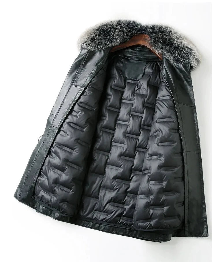 Genuine Leather Down Jacket Fox Fur Collar