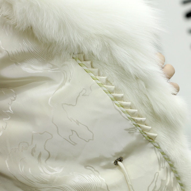 White Full Pelt Real Mink Fur Coat Fox Fur Collar & Cuffs