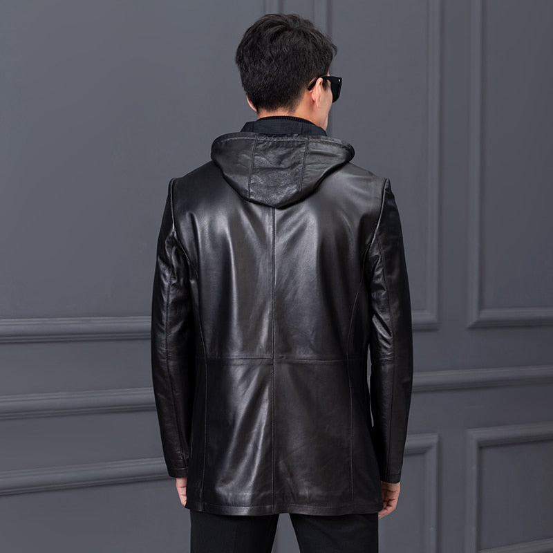 Genuine Leather Coat Hooded