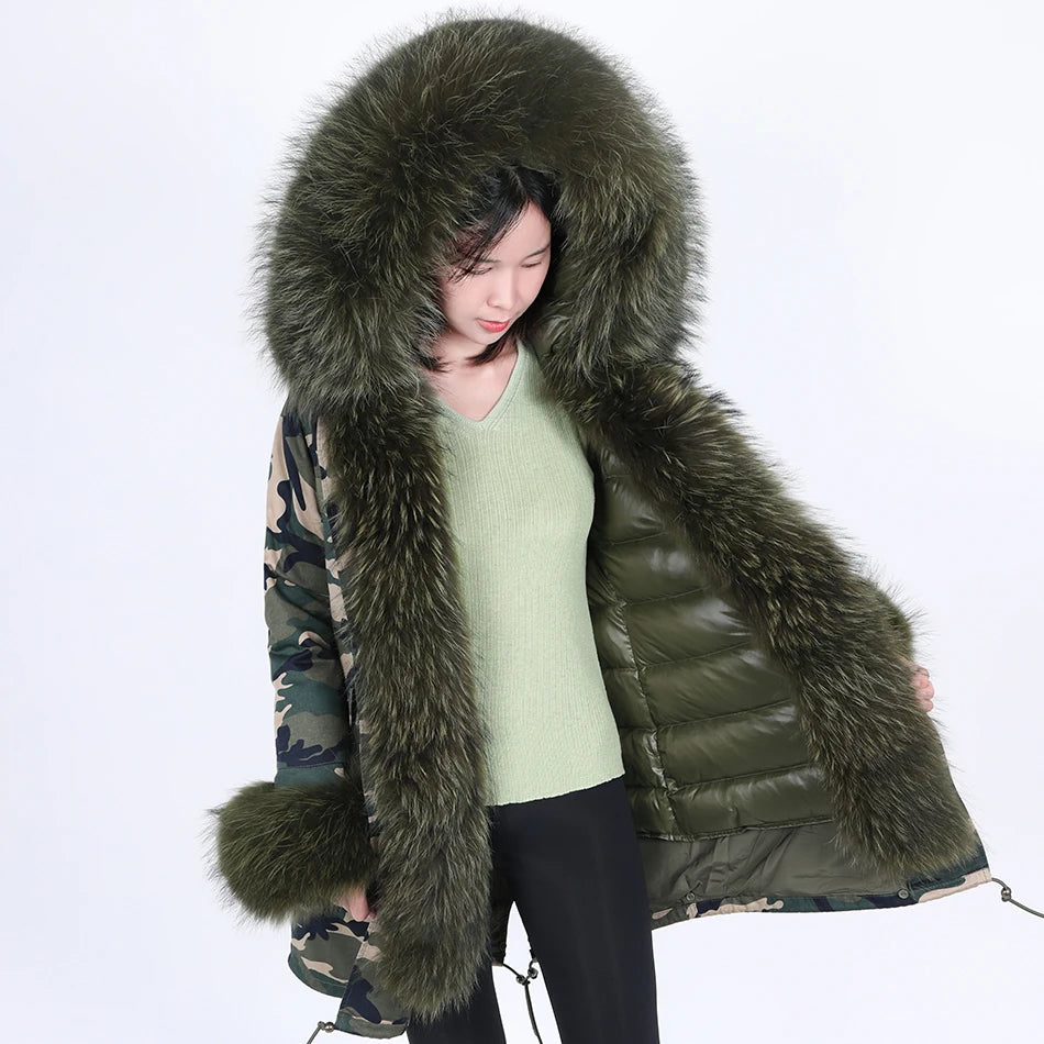 Duck Down Liner Real Fur Hooded Parka Long Coats