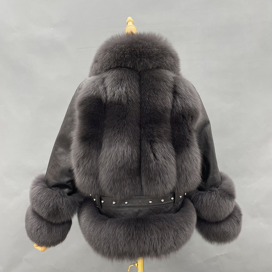 Genuine Leather Coats With Fluffy Real Fur Pattern