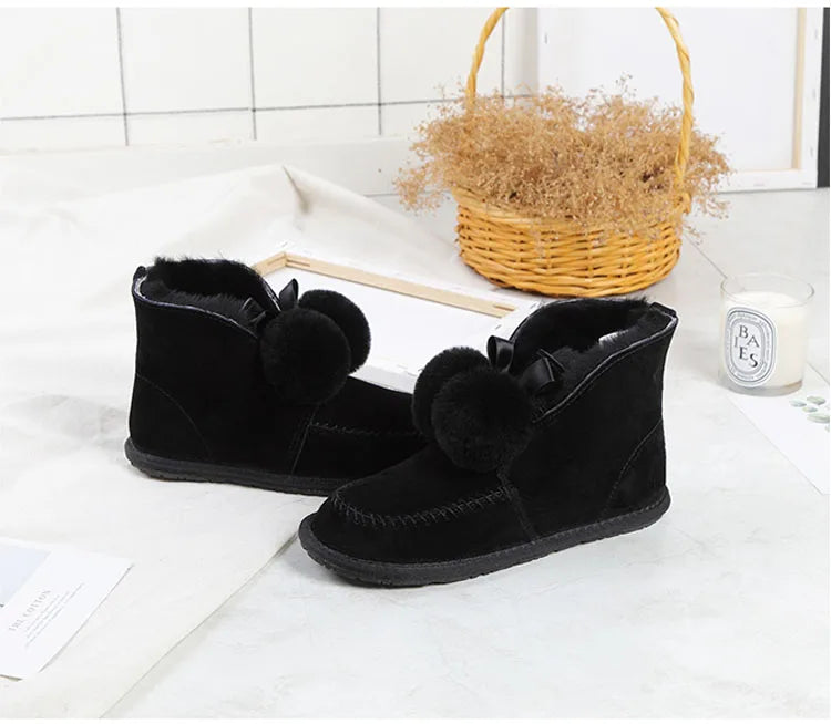 Genuine Leather Real  Fur Ankle Boots