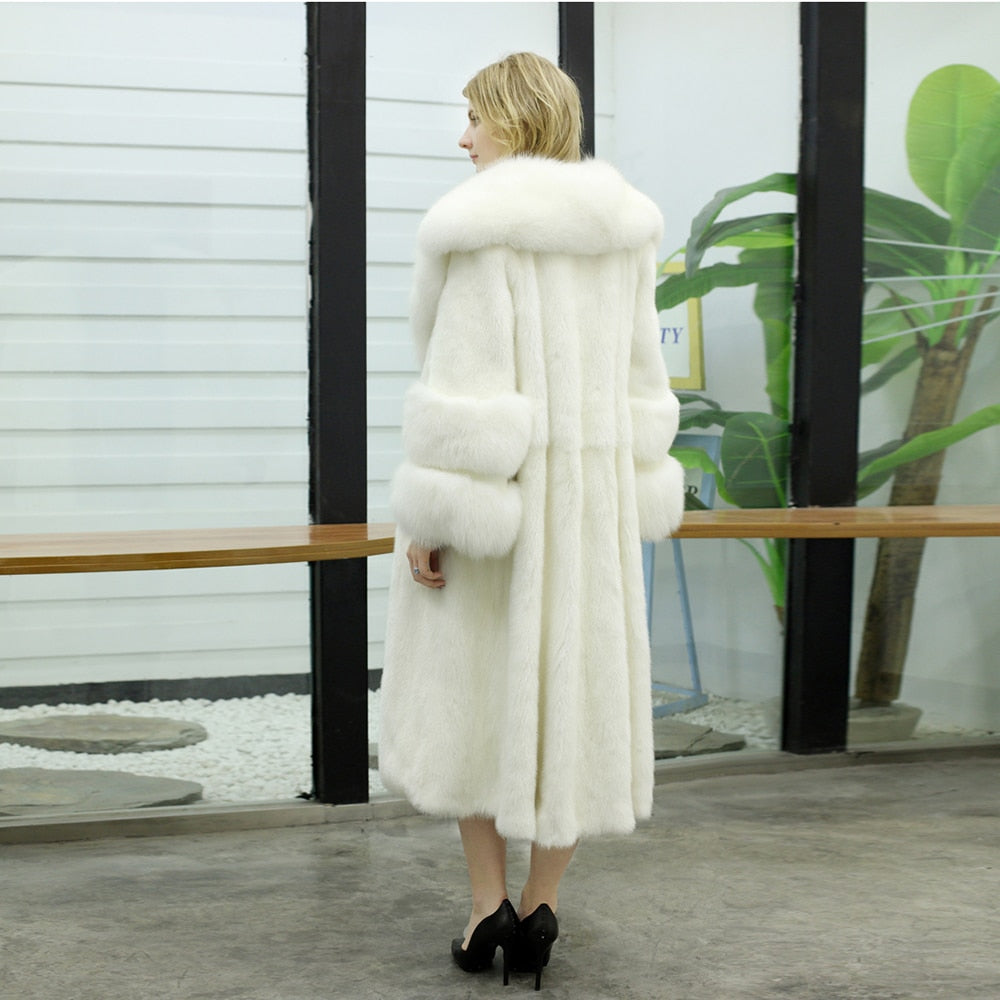 White Full Pelt Real Mink Fur Coat Fox Fur Collar & Cuffs