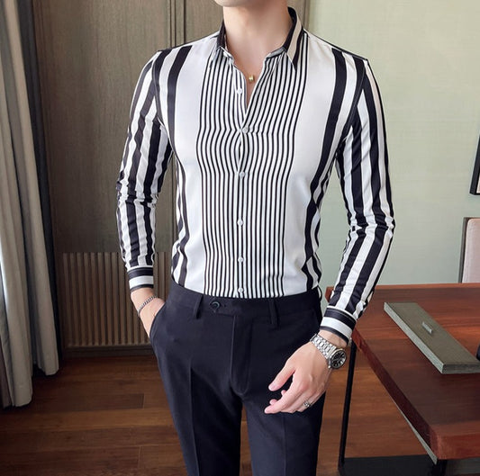 Striped Slim Fit Long Sleeve Button Ups
