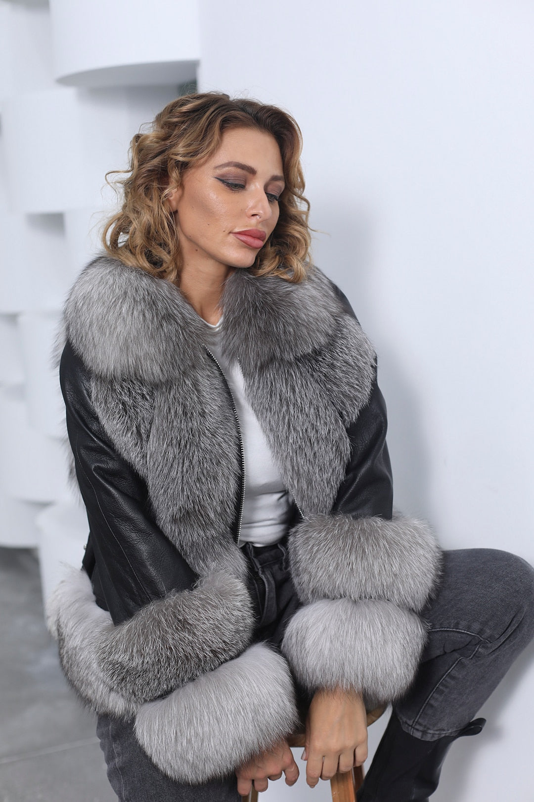 Genuine Leather Coats With Fluffy Real Fur Pattern