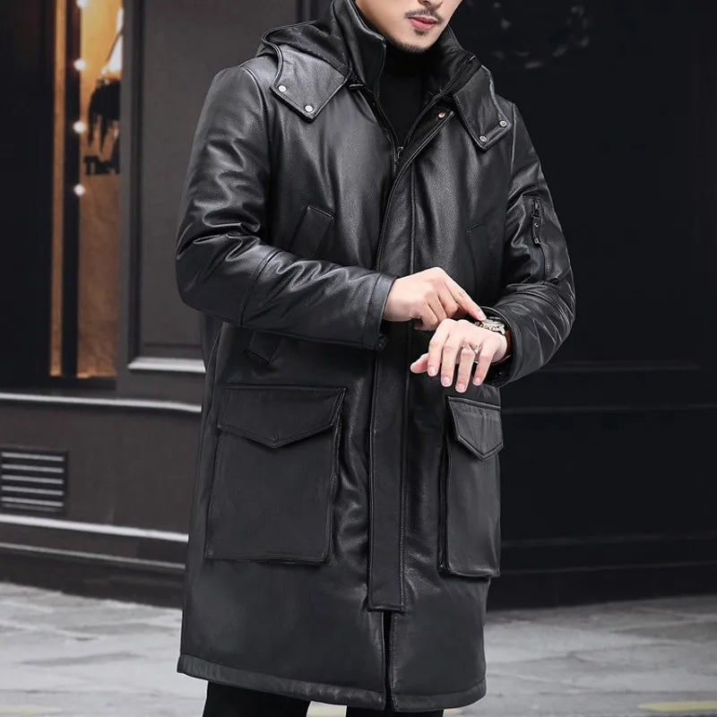 Genuine Leather Duck Down Long Coat