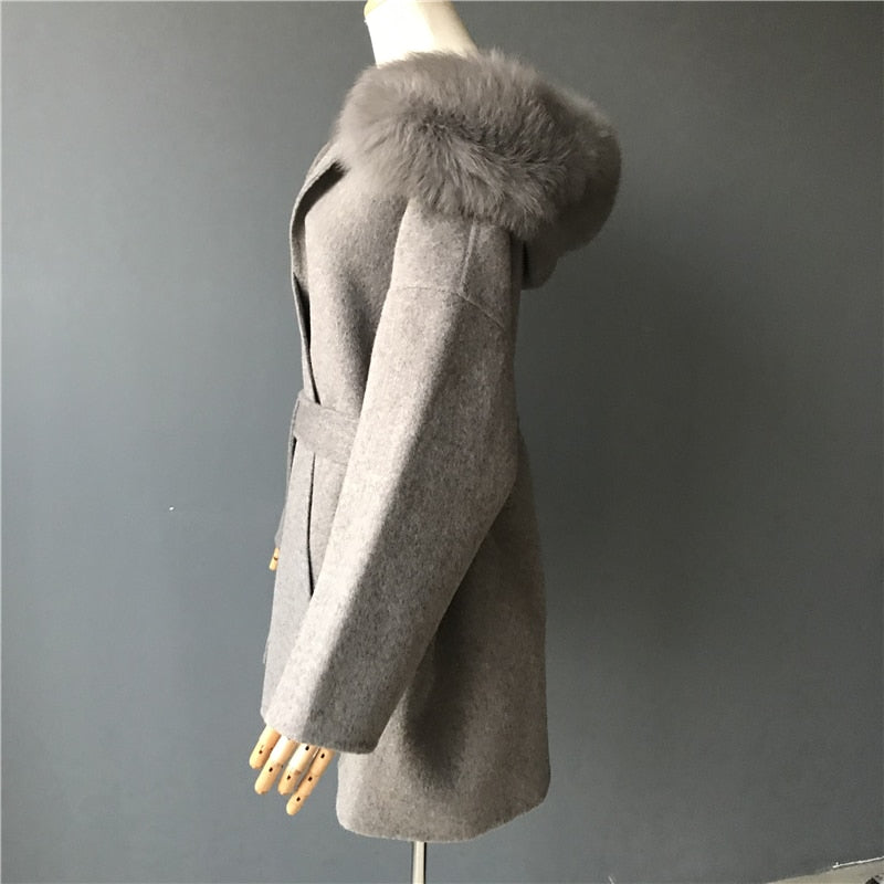 Cashmere Pea Coats Real Fur Hoodie & Cuffs