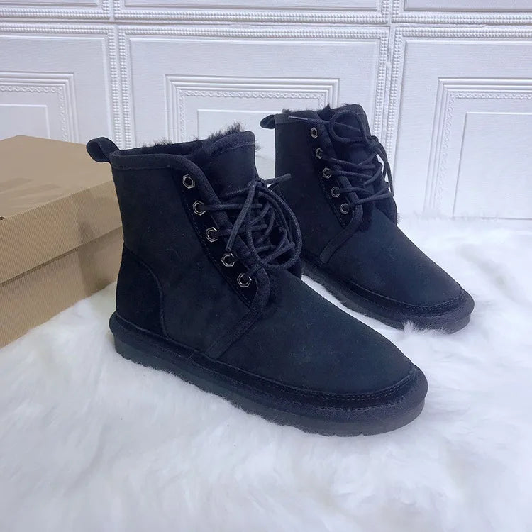 UNISEX Real Wool Fur Lace Up Snow Boots