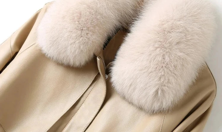 Genuine Leather Down Jacket Fox Fur Collar