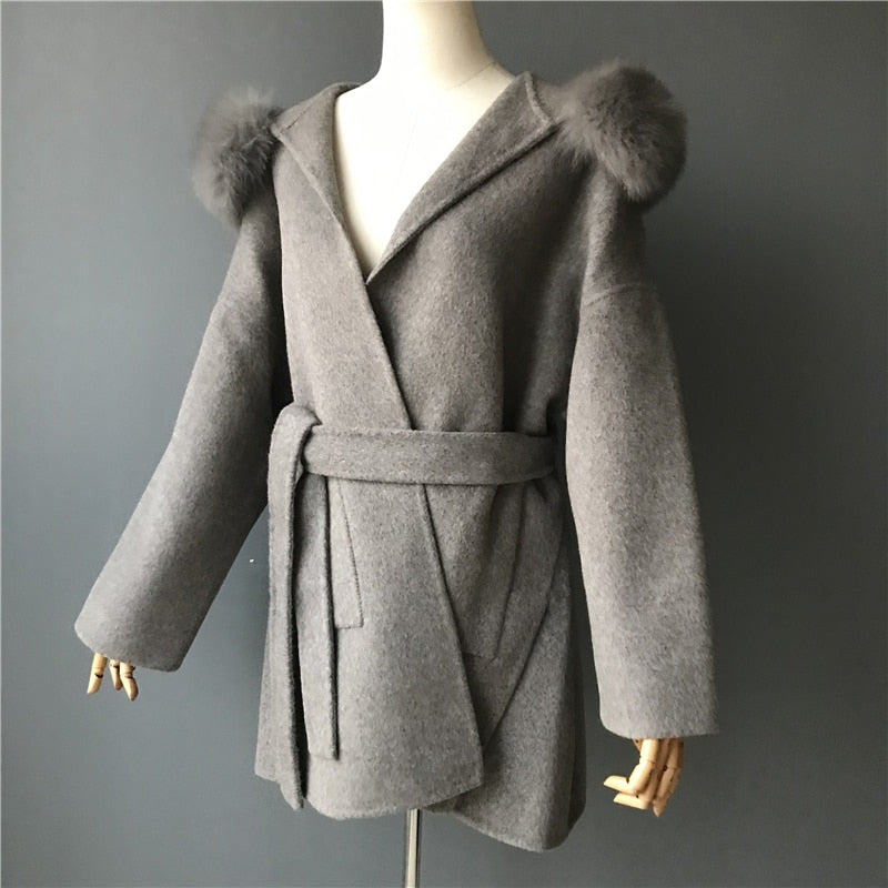 Cashmere Pea Coats Real Fur Hoodie & Cuffs