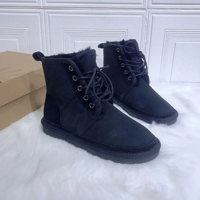 UNISEX Real Wool Fur Lace Up Snow Boots