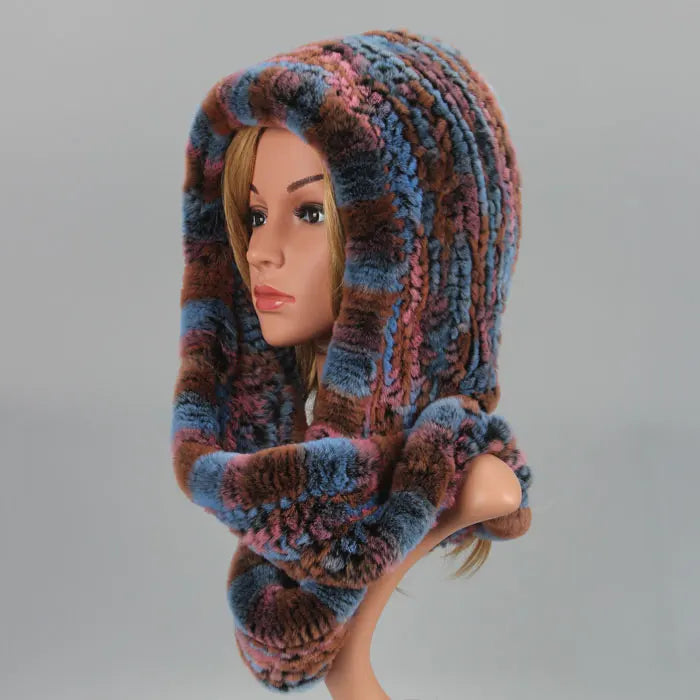 Knitted Real Fur Scarf Hoods
