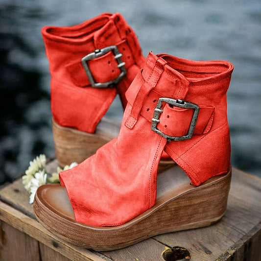 Pu Fish Mouth High Wedge Sandals