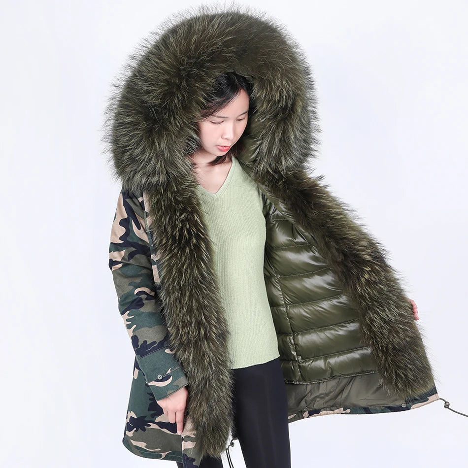 Duck Down Liner Real Fur Hooded Parka Long Coats