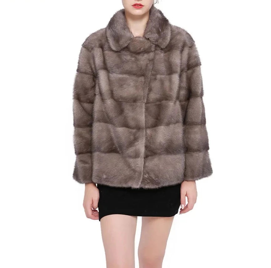 Turn-Down Collar Short Real Mink Fur Coats