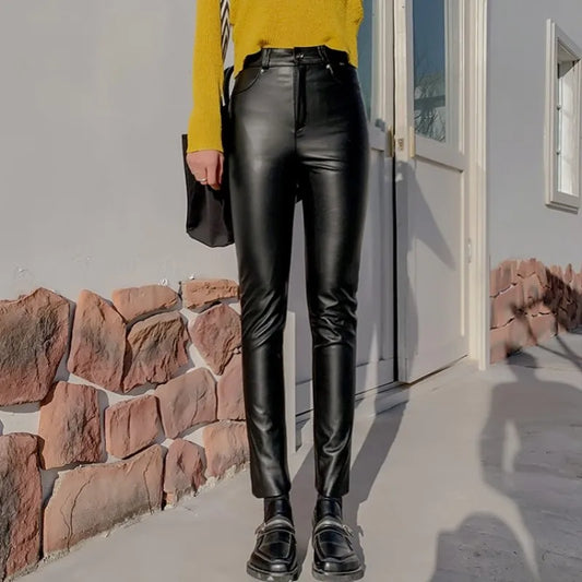 Genuine Leather Pants Slim Spring
