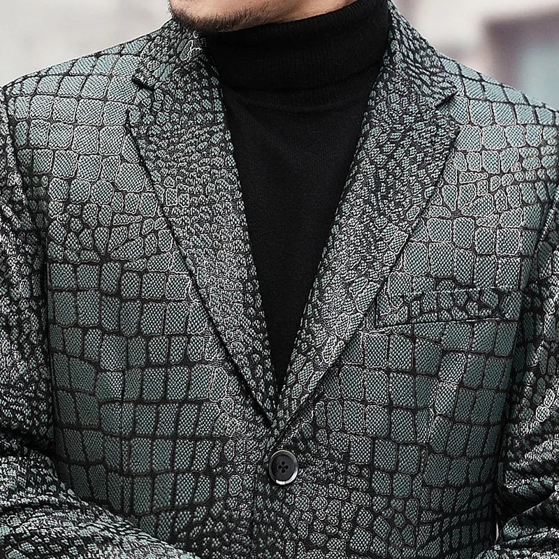 Crocodile Pattern Genuine Leather Blazer Jacket