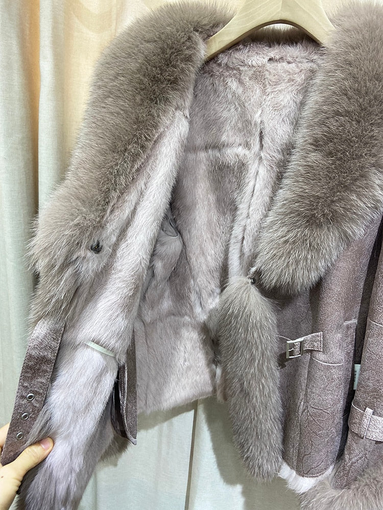 Real Rabbit Fur Liner Real Fox Fur Collar & Cuffs Coats