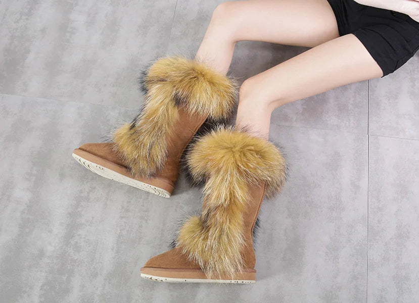 Genuine Leather Snow Boots Real Fur Wool Lined Plus Sizes