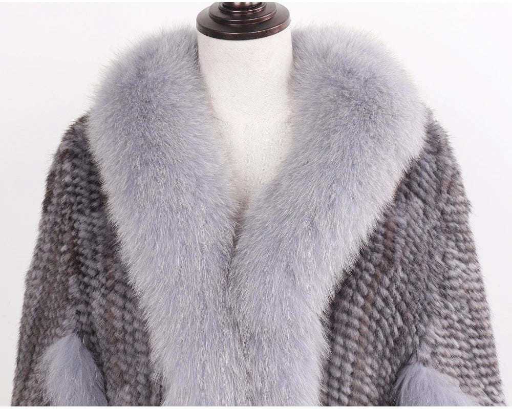 Knitted Real Mink Fur Shawl Fox Fur Collar