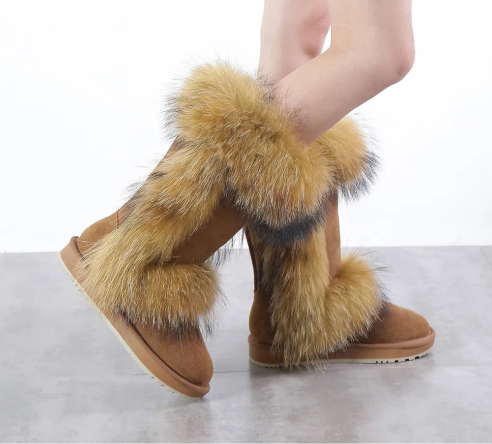 Genuine Leather Snow Boots Real Fur Wool Lined Plus Sizes