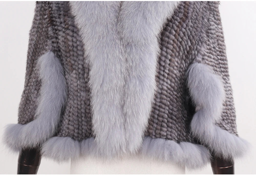 Knitted Real Mink Fur Shawl Fox Fur Collar