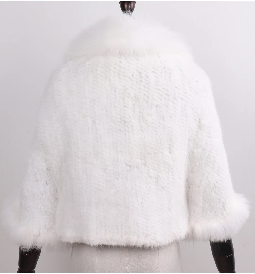 Knitted Real Mink Fur Shawl Fox Fur Collar