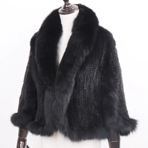 Knitted Real Mink Fur Shawl Fox Fur Collar