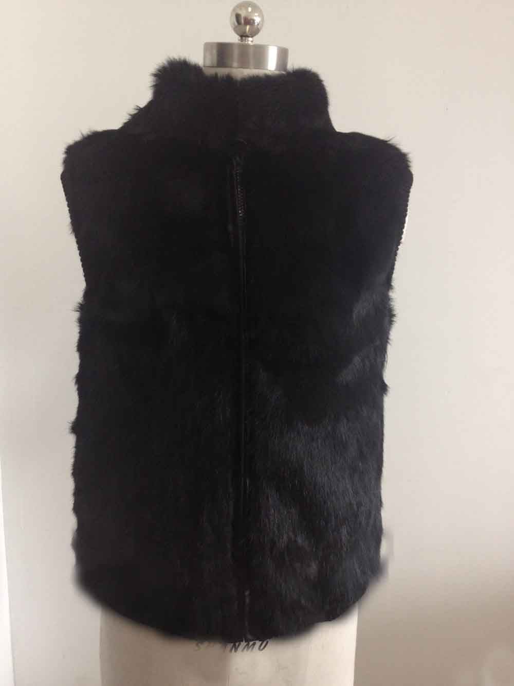 Color Blend Mandarin Collar Real Fur Vests