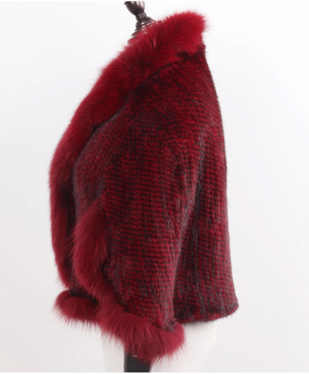 Knitted Real Mink Fur Shawl Fox Fur Collar