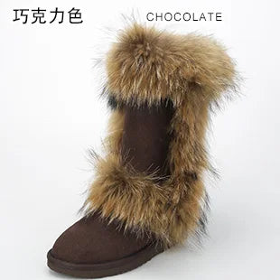 Genuine Leather Snow Boots Real Fur Wool Lined Plus Sizes