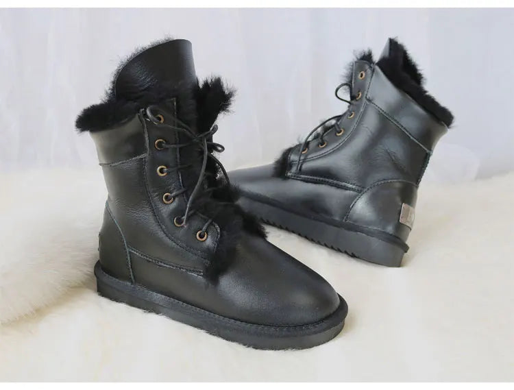 Waterproof Genuine Leather Wool Snow Boots