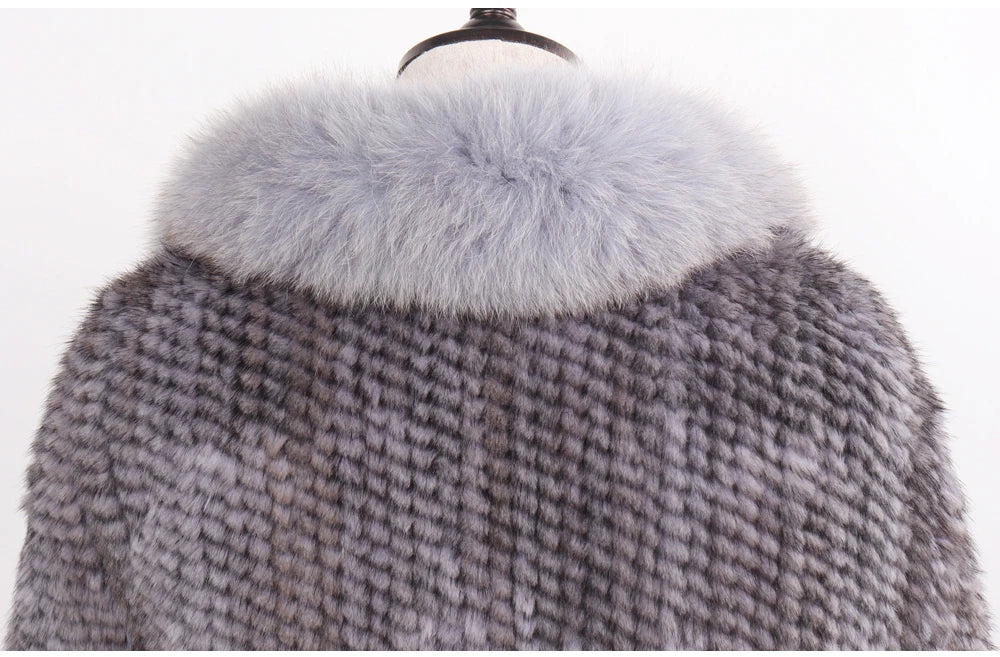 Knitted Real Mink Fur Shawl Fox Fur Collar