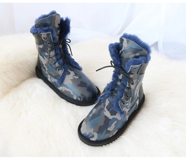 Waterproof Genuine Leather Wool Snow Boots