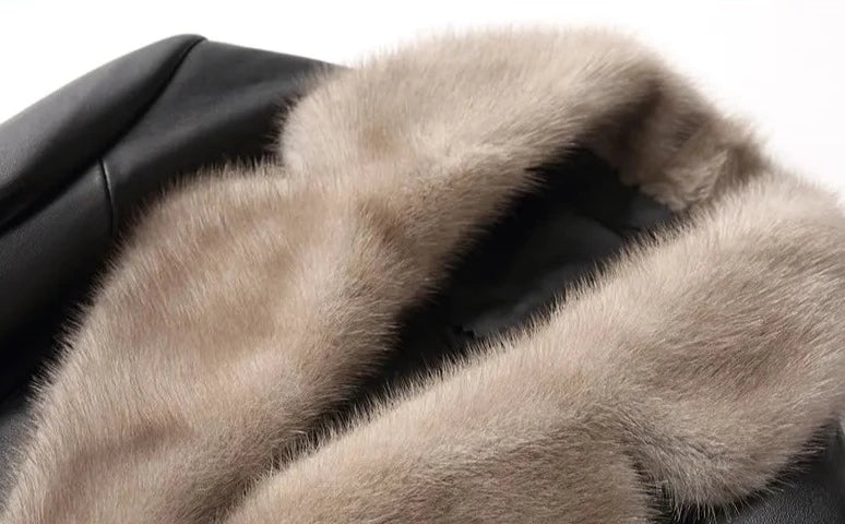 Genuine Leather Down Jacket Real Mink Fur Collar