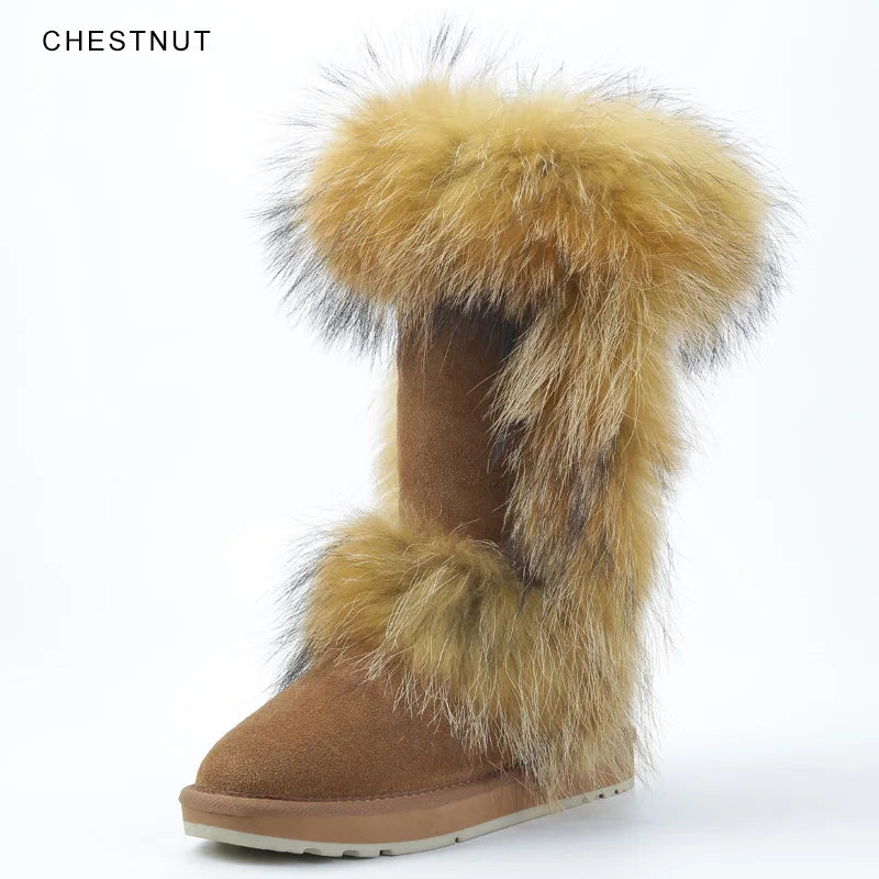 Genuine Leather Snow Boots Real Fur Wool Lined Plus Sizes