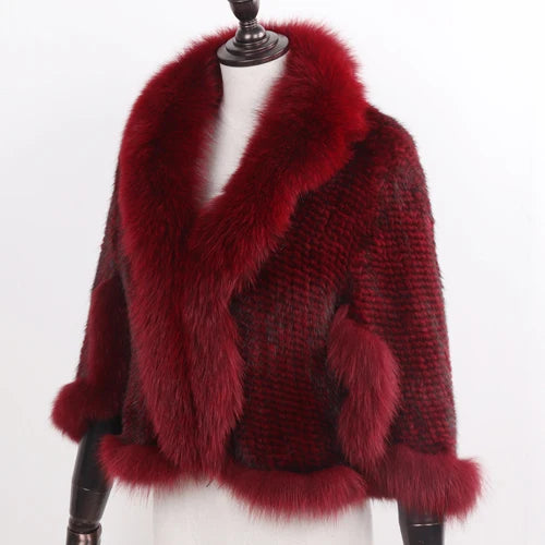 Knitted Real Mink Fur Shawl Fox Fur Collar