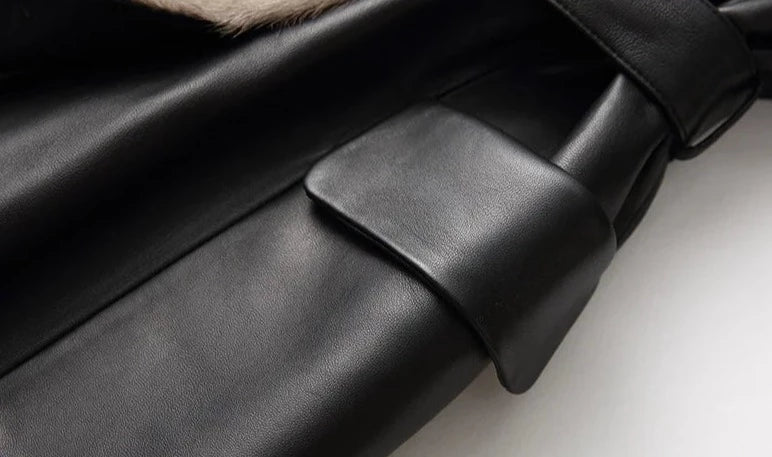 Genuine Leather Down Jacket Real Mink Fur Collar