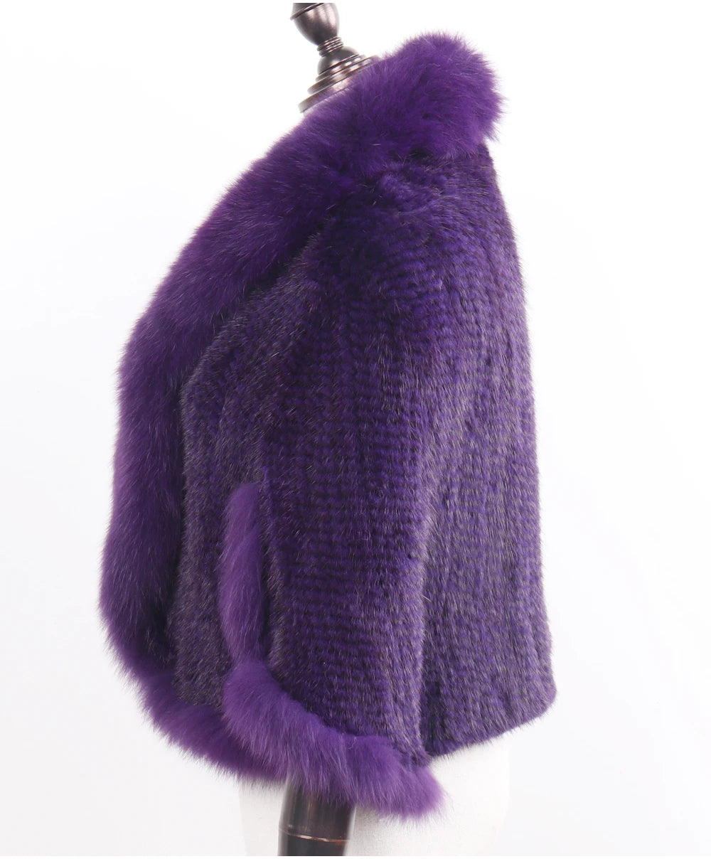 Knitted Real Mink Fur Shawl Fox Fur Collar