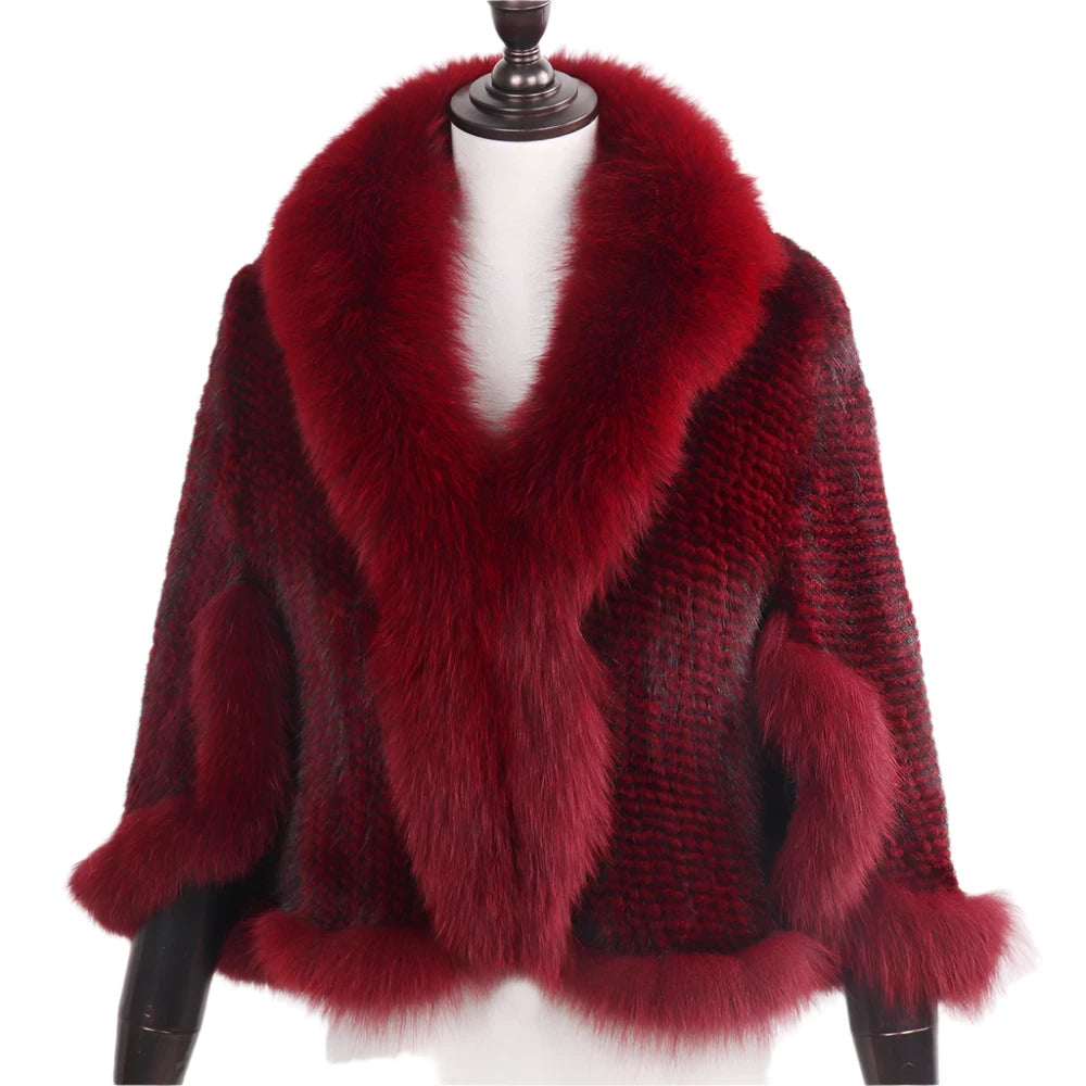 Knitted Real Mink Fur Shawl Fox Fur Collar