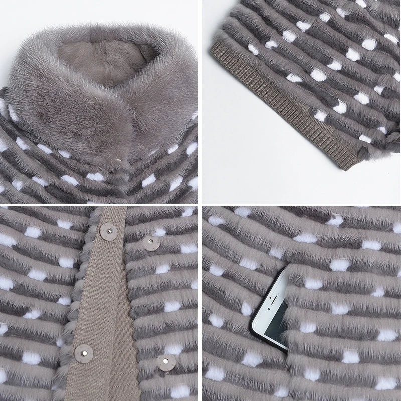 Knitted Real Mink Fur Poncho Batwing Sleeve