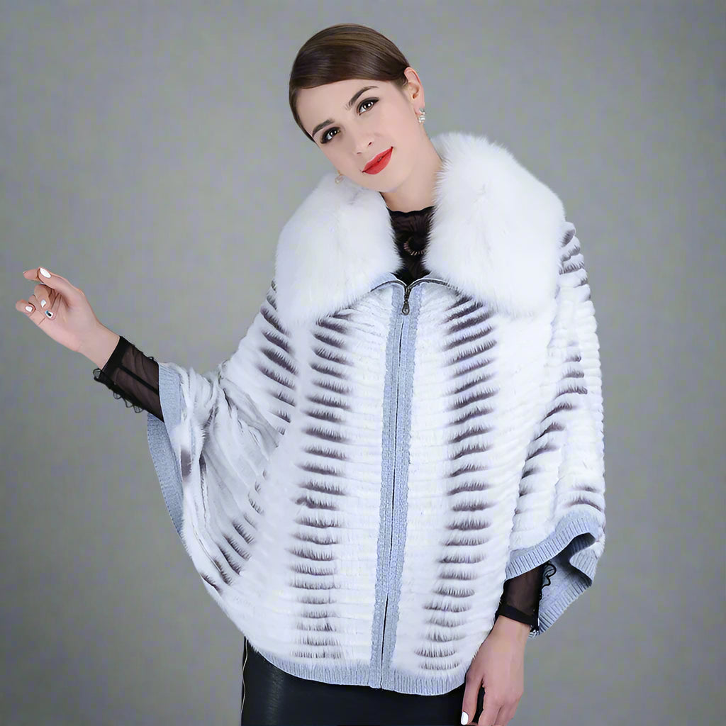 Knitted Real Mink Fur Poncho Batwing Sleeve