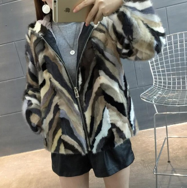 Assorted Patchwork Real Mink Fur Hood Coats