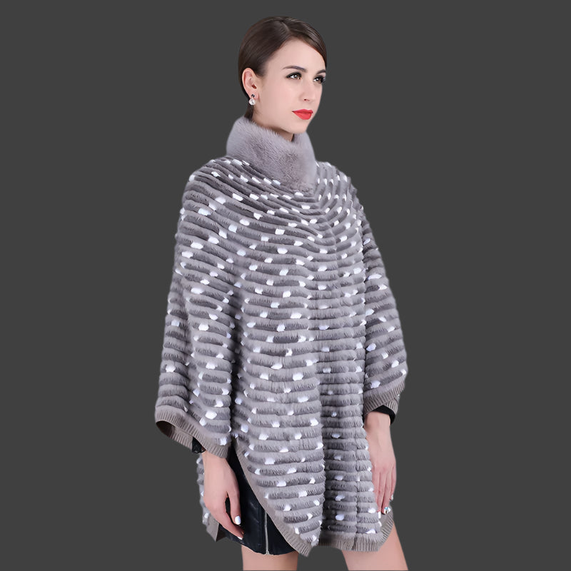 Knitted Real Mink Fur Poncho Batwing Sleeve