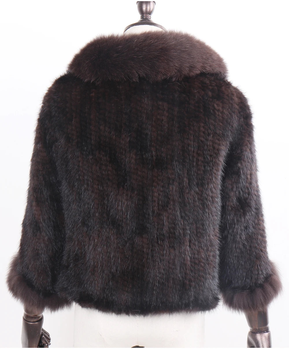 Knitted Real Mink Fur Shawl Fox Fur Collar