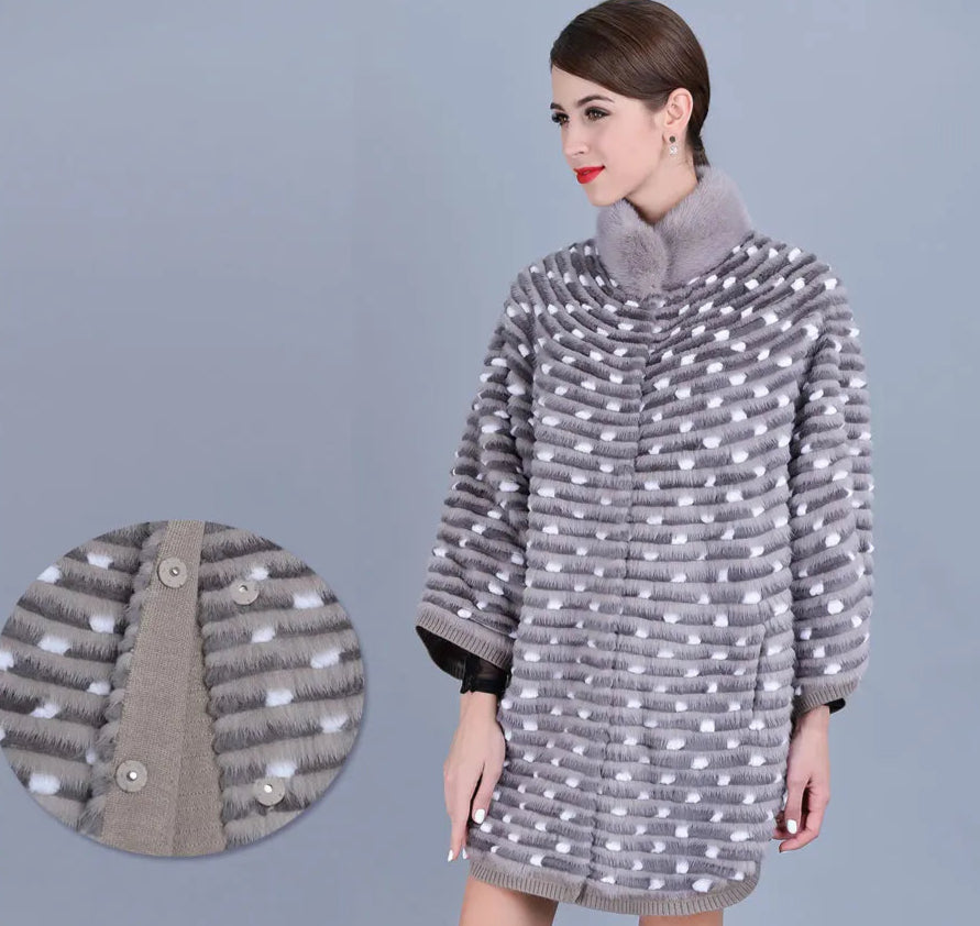 Knitted Real Mink Fur Poncho Batwing Sleeve